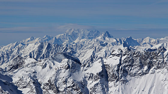 Mount Blanc hidden in the clouds 
 The Grandes Jorasses are the black mouton seen on its right 
 right behind the D�me du V�lan 
 this beautiful white and smooth glacier, perched on top of Mont V�lan.